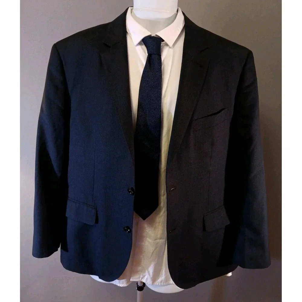 Indochino Mens 46R Wool Silk Blazer Navy Two Button Bespoke Sport Coat Jacket